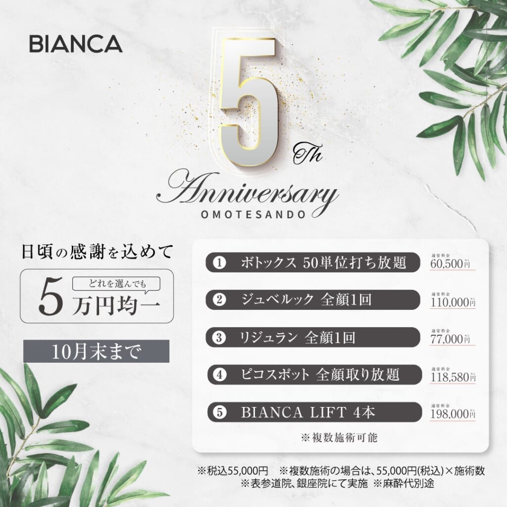 BIANCAクリニック表参道院5周年記念！感謝を込めた特別キャンペーンを深掘り✨
