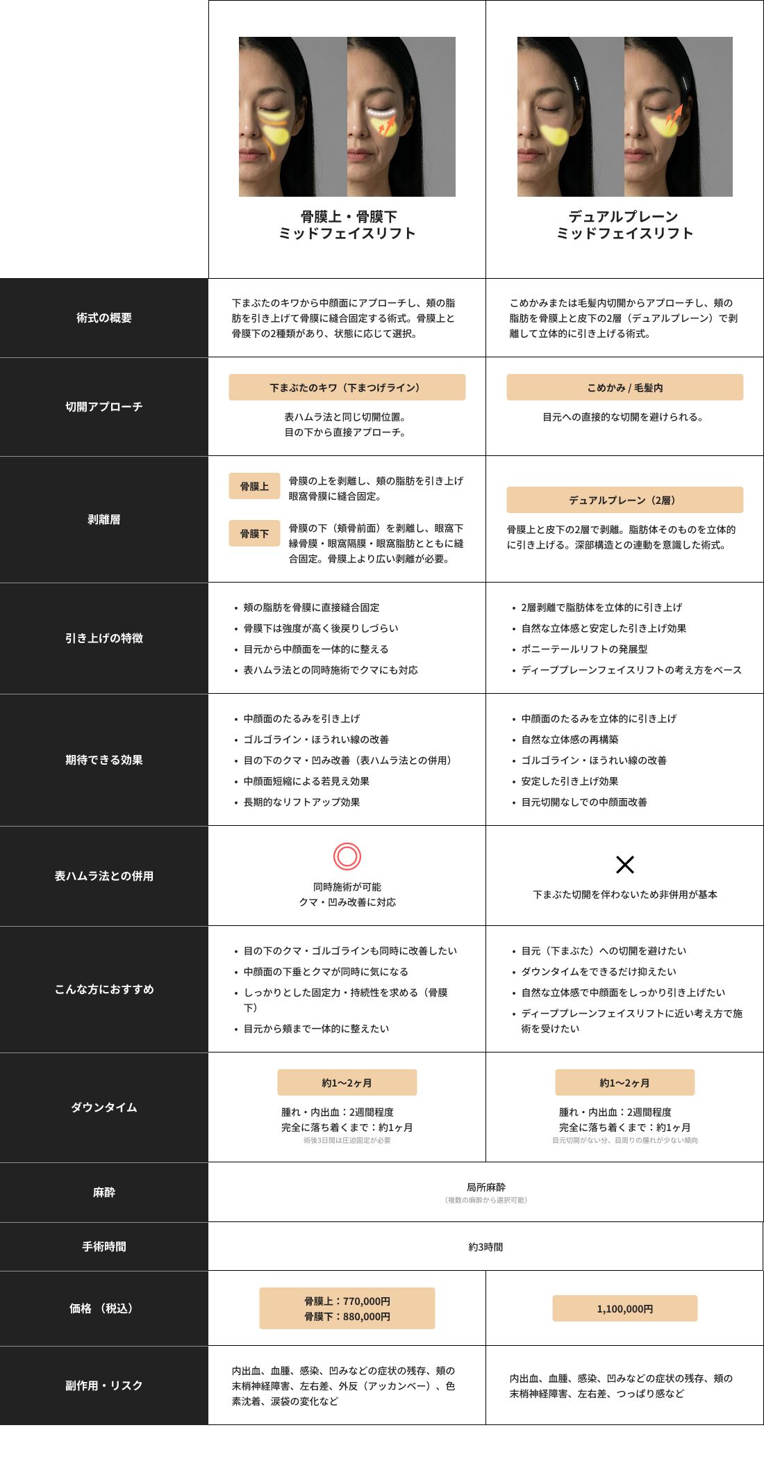 ミッドフェイスリフトとデュアルプレーンミッドフェイスリフトの違い